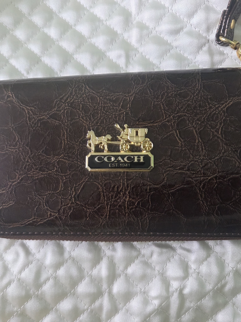 COACH Brown Leather Crossbody Clutch with Gold Hardware